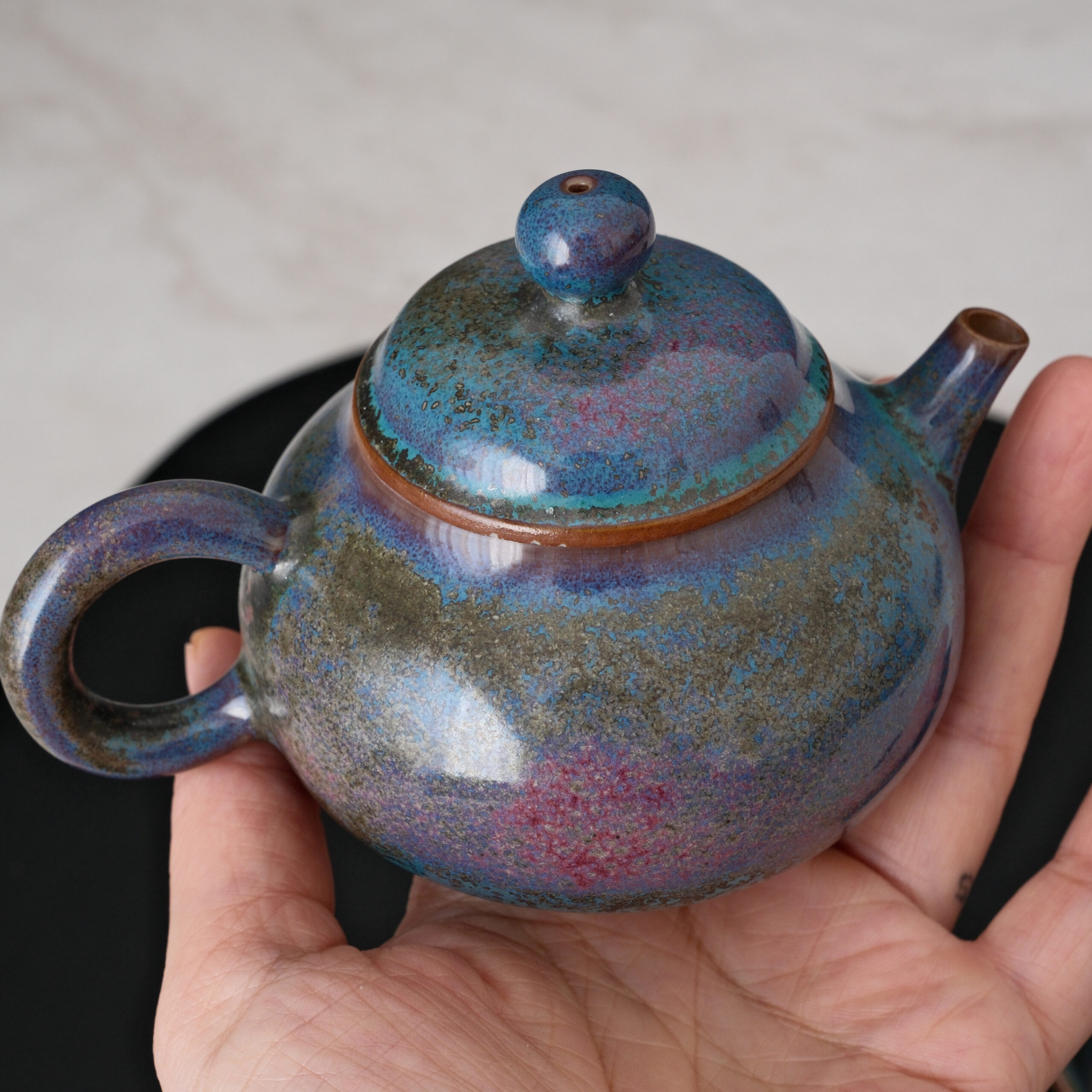 Kiln God's Gift – Handcrafted Jun Porcelain Tea Set, Color-Changing in Fire | Blue - Image 4