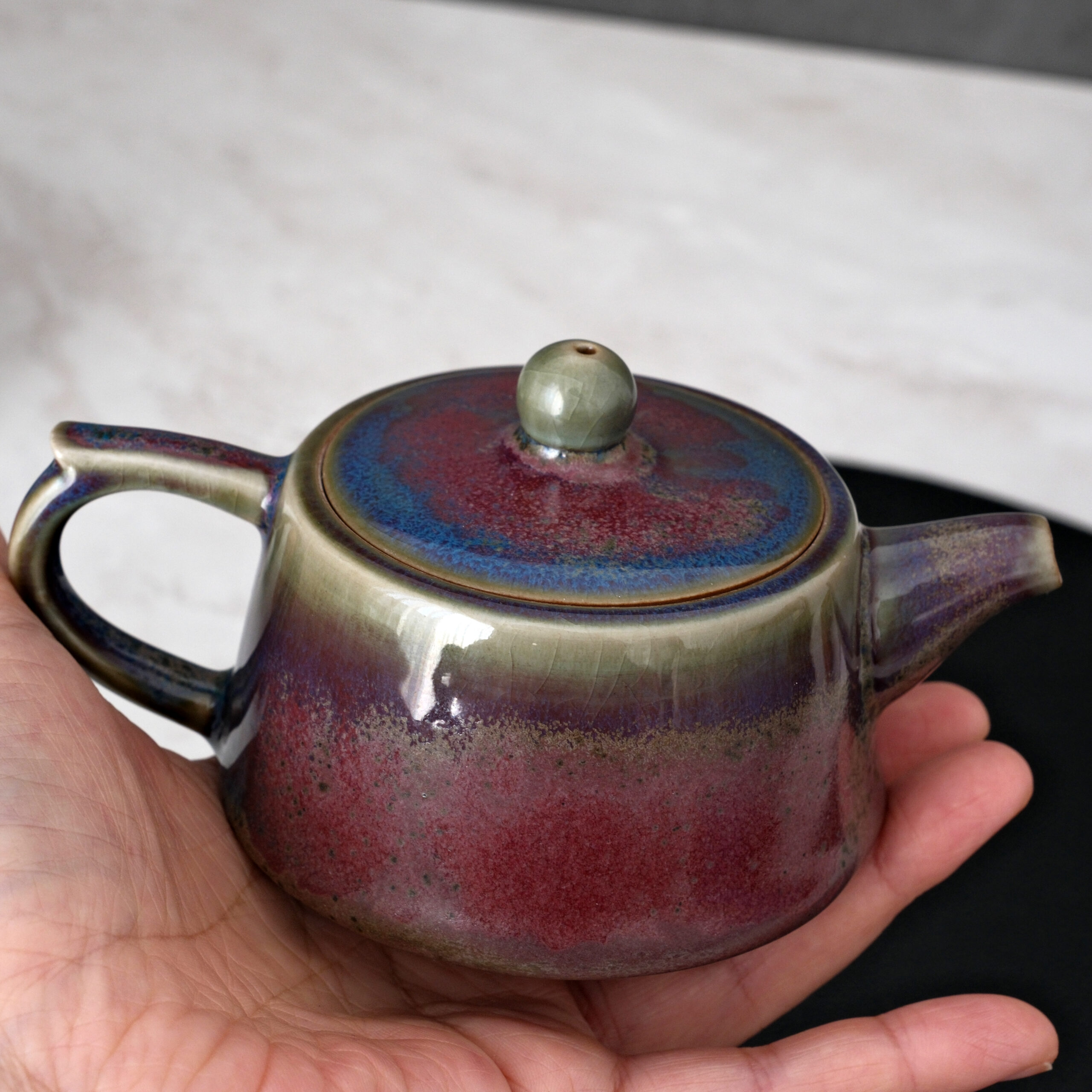 Kiln God's Gift – Handcrafted Jun Porcelain Tea Set, Color-Changing in Fire | Red - Image 7