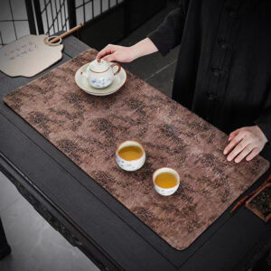 Vintage Xiangyunsha Tea Mat – Handwoven Oak Silk (Red / Chinese Motif)