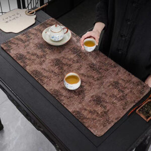 Vintage Xiangyunsha Tea Mat – Handwoven Oak Silk (Red / Chinese Motif)